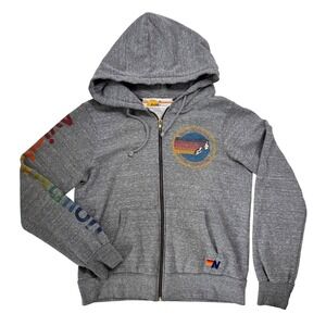 Aviator Nation Zip Up Hoodie Grey Manhattan Beach California Rainbow A004189 M